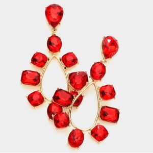 Multi Stone Trimmed Teardrop Dangle Evening Earrings